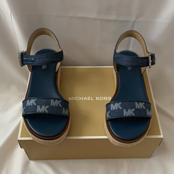 MICHAEL KORS Richie Denim Espadrille Strappy Sandals in Medium Blue Wash Sz 7.5M - Picture 1 of 6